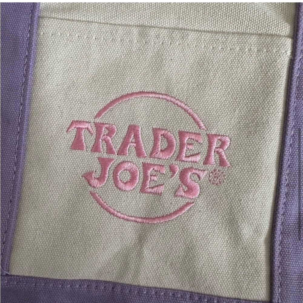 NWT Trader Joe’s mini pastel canvas tote bags lavender and white - Picture 2 of 5